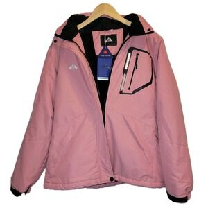New MOERDENG Women's Waterproof Ski Jacket Warm Winter Snow Coat Pink Large